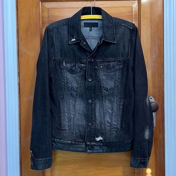 J Brand Owen Denim Black Distressed Nero Jacket Men’s Small - Picture 1 of 7